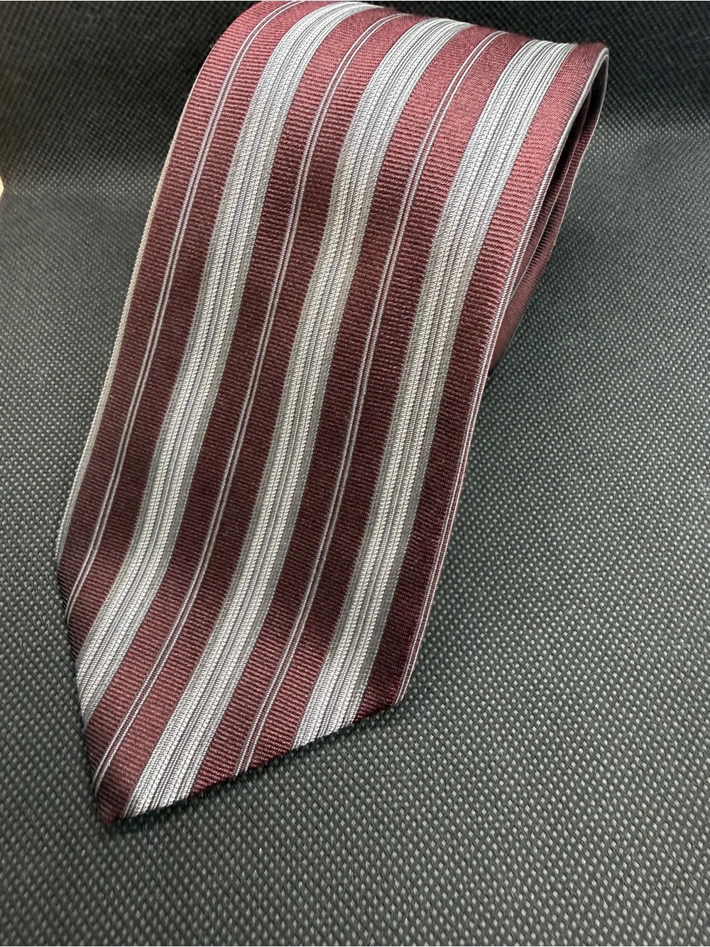 Dolce & Gabbana Italy Silk Tie Burgundy Gray Striped 59” x 3.5” - Picture 8 of 9